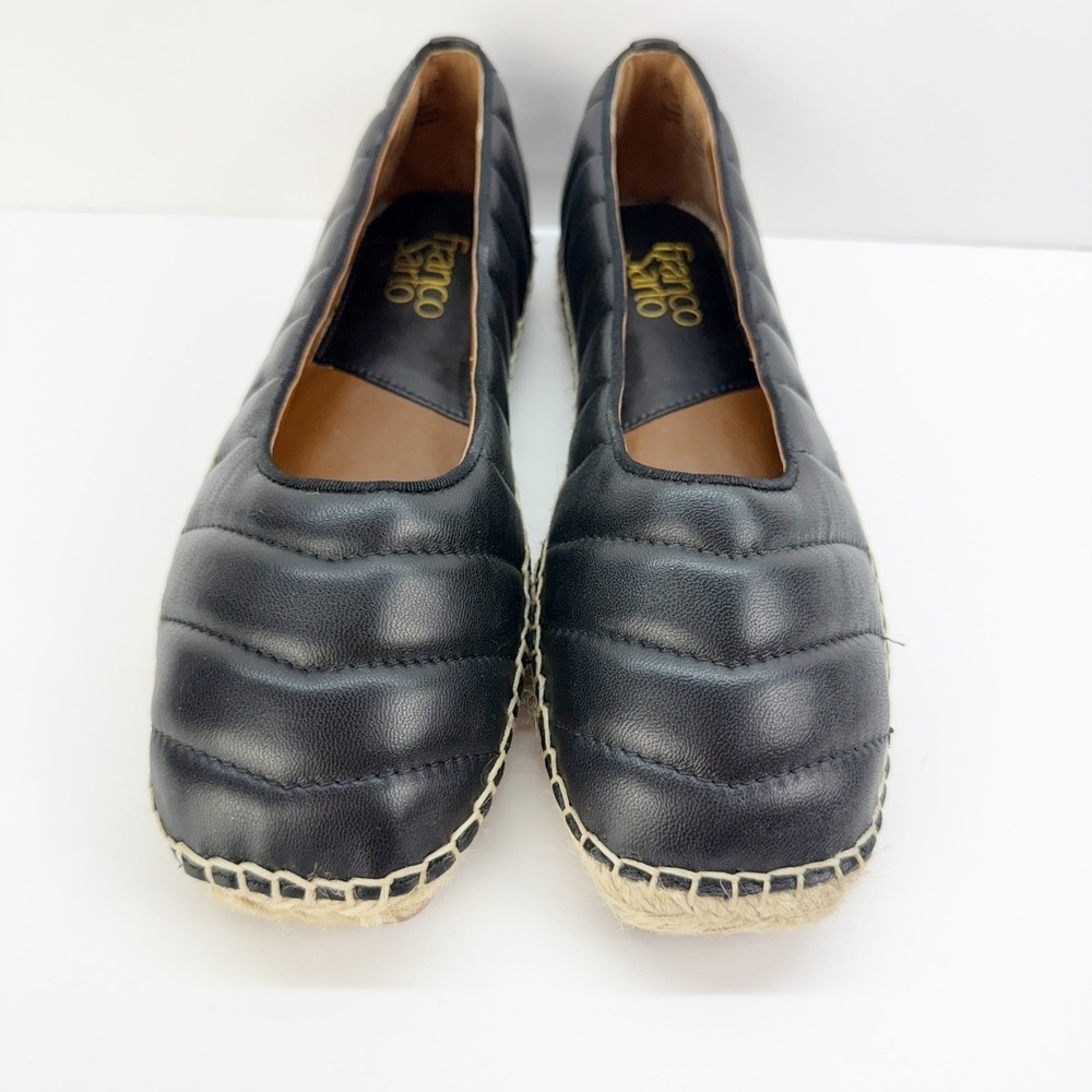 Franco Sarto Kiya Black Quilted Leather Espadrille Flats Square Toe Womens 7.5M